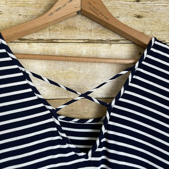 Socialite Blue & White Striped Criss Cross Back Dress - Size Medium - Mini Dress - Picture 7 of 7